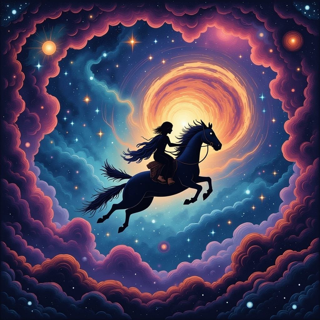 Cosmic Traveler Soaring Through Galaxy in Digital Art