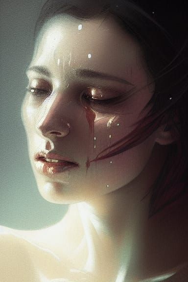 Crying Woman Portrait in Dark, Detailed Art Style