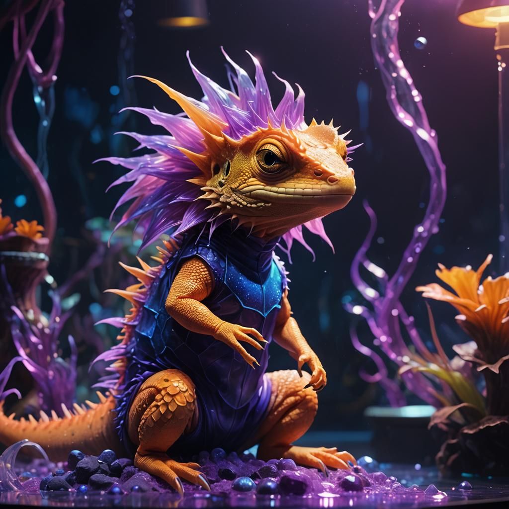 Orange Lizard in Aquarium: Fantasy Concept Art