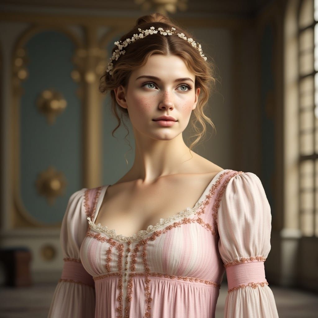 Elegant Regency Lady in Pastel Gingham