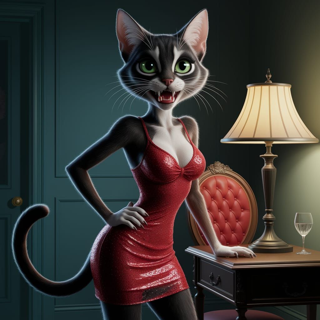 Feline Fatale in Crimson Red