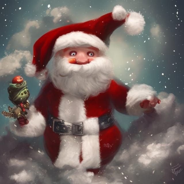 Adorable Fluffy Santa Claus Monster Portrait in Dark Fantasy...