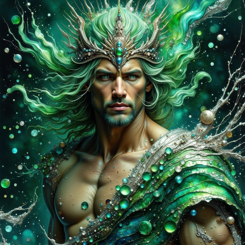 Digital Matte Painting of Poseidon in Dark Oil Paint Style