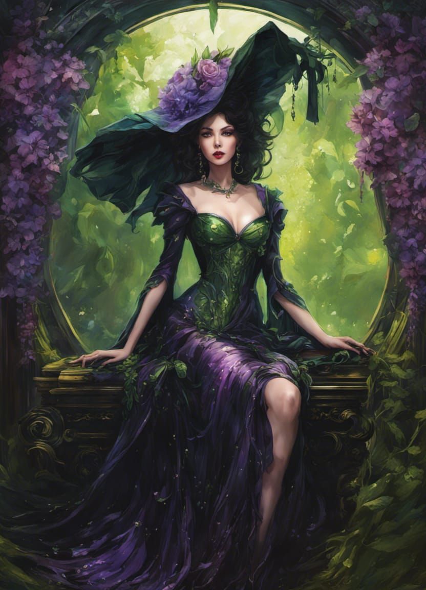Green and Purple Vine Witch with Flower Arch