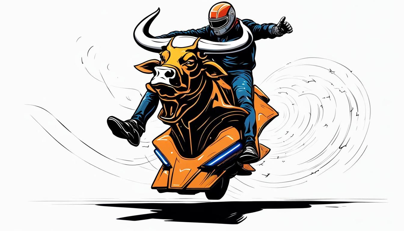Bull Rides a Futuristic Motorcycle
