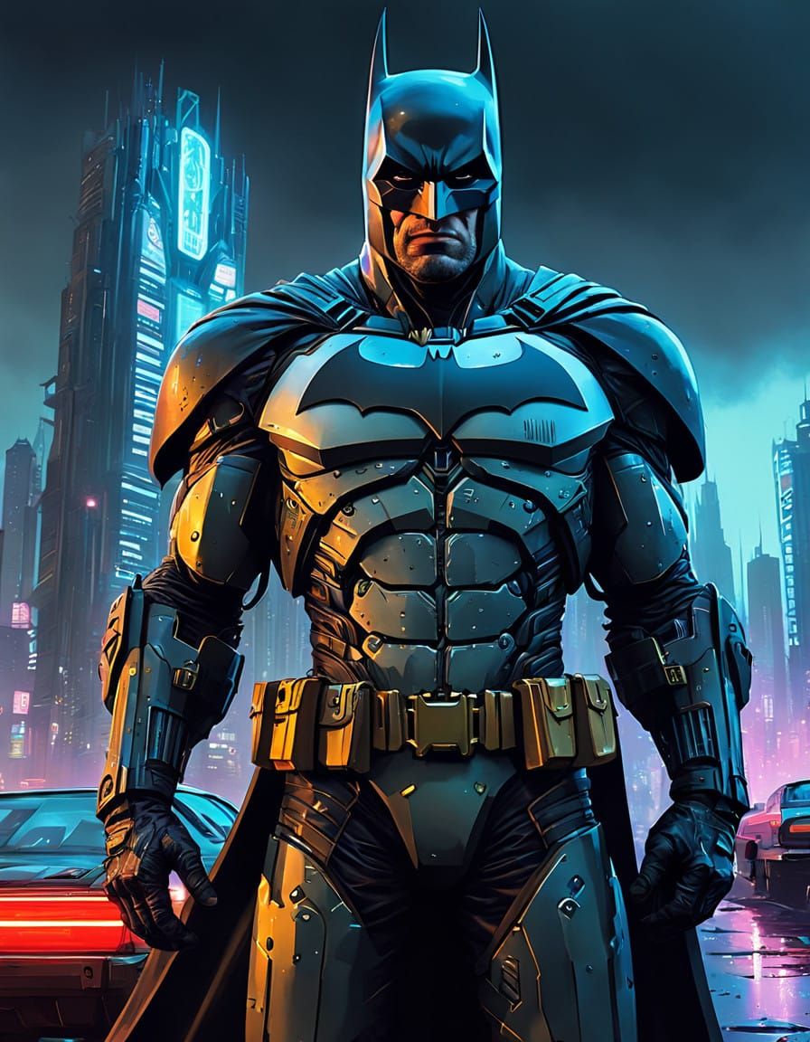 Cyberpunk Batman Hero in Gotham City