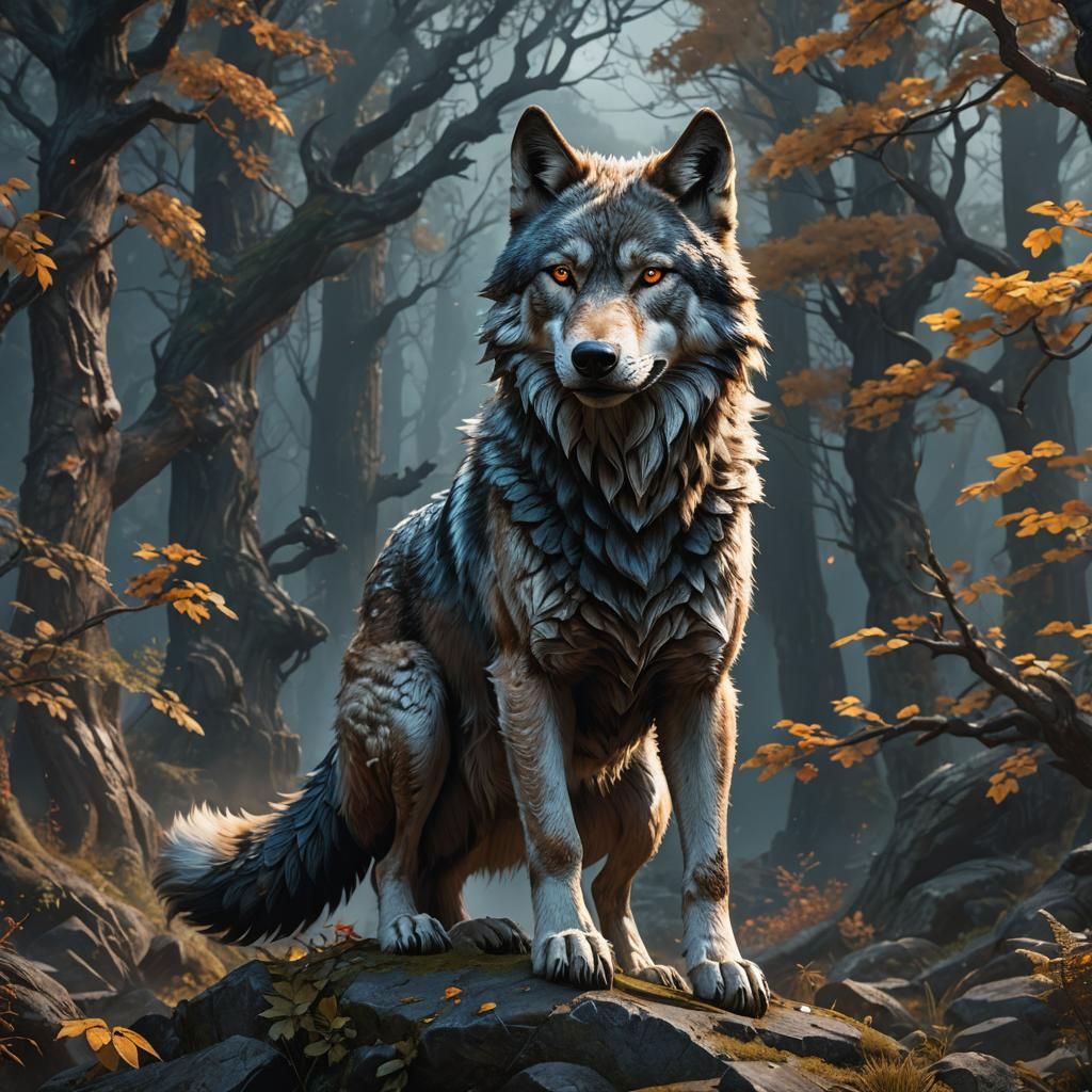 Detailed Wolf Matte Painting in Fantasy Style