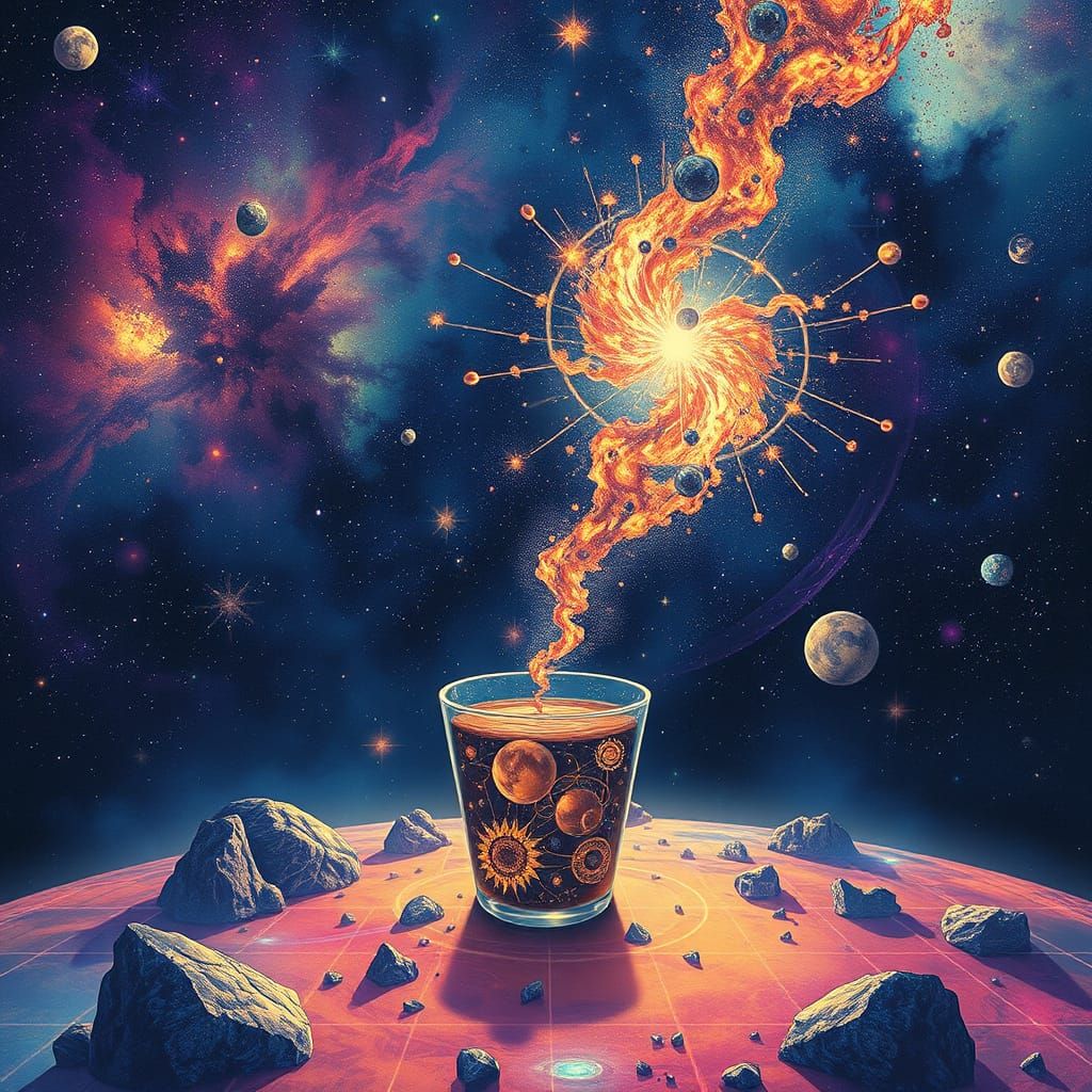 Cosmic Cafe Illustration with Astral Holographic Art