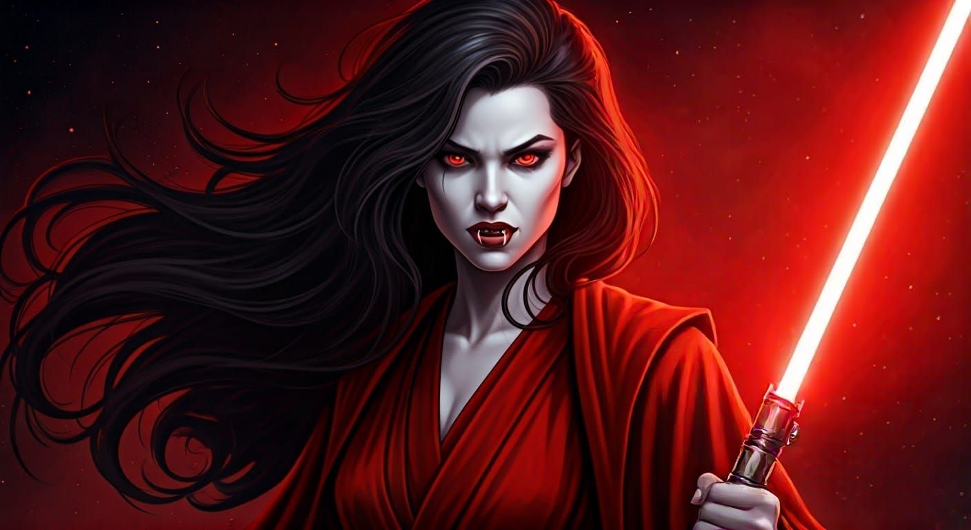 Vampire Jedi in Red Jedi Robes Wields Red Lightsaber in Epic...