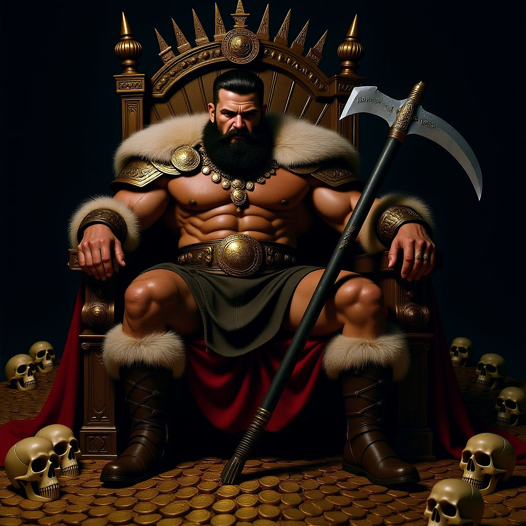 Barbarian King on Bone Throne: Hyperrealistic Concept Art