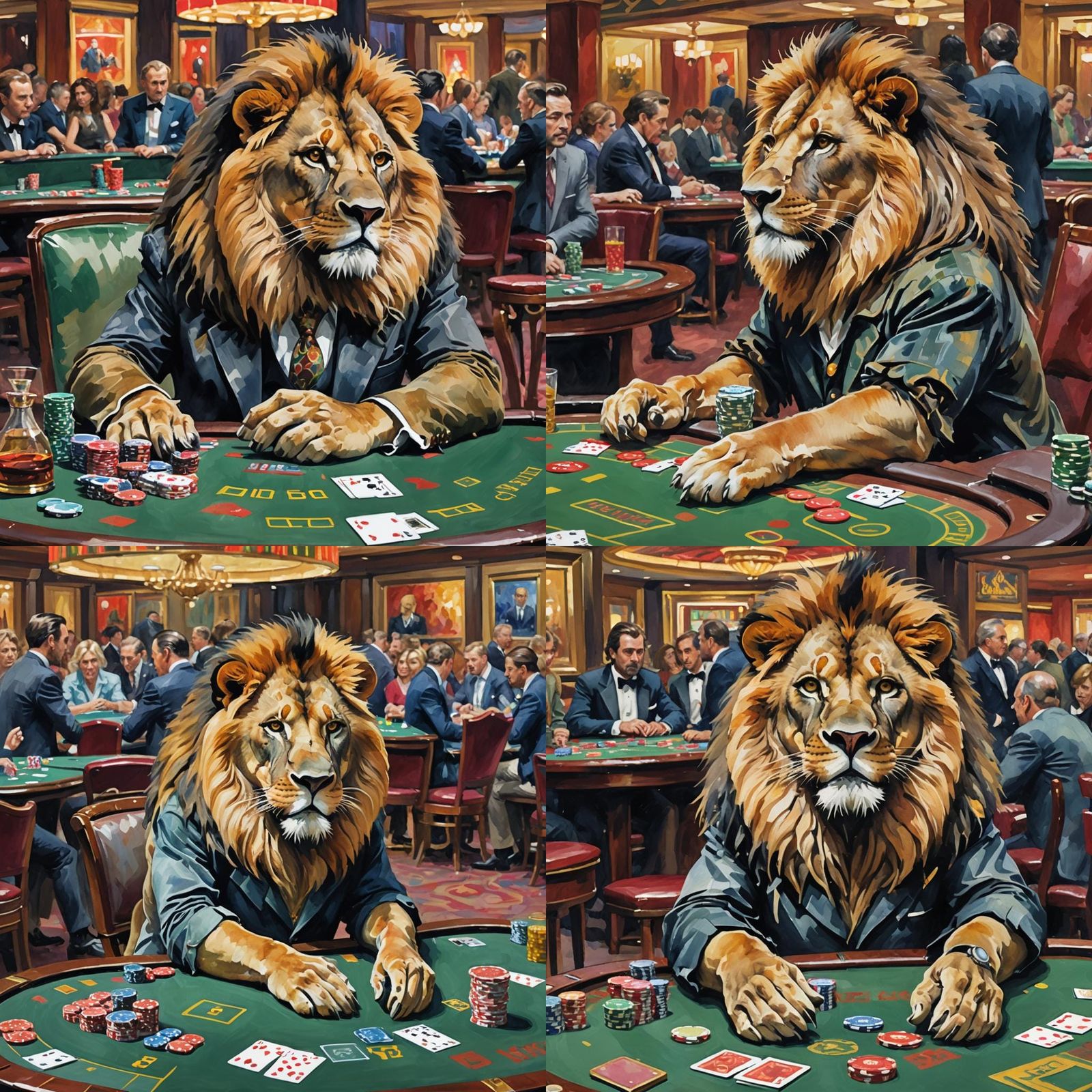 Lion's Gouache-Style Casino Loss