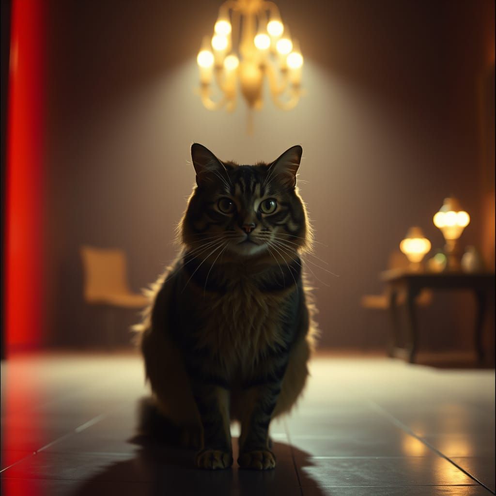 Regal Cat in Dramatic Cinematic Setting