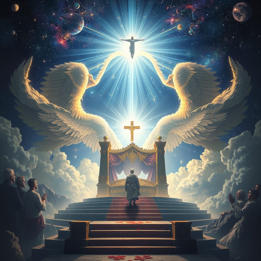 Surreal Biblical Vision of Heaven's Throne in Vibrant Cosmic...