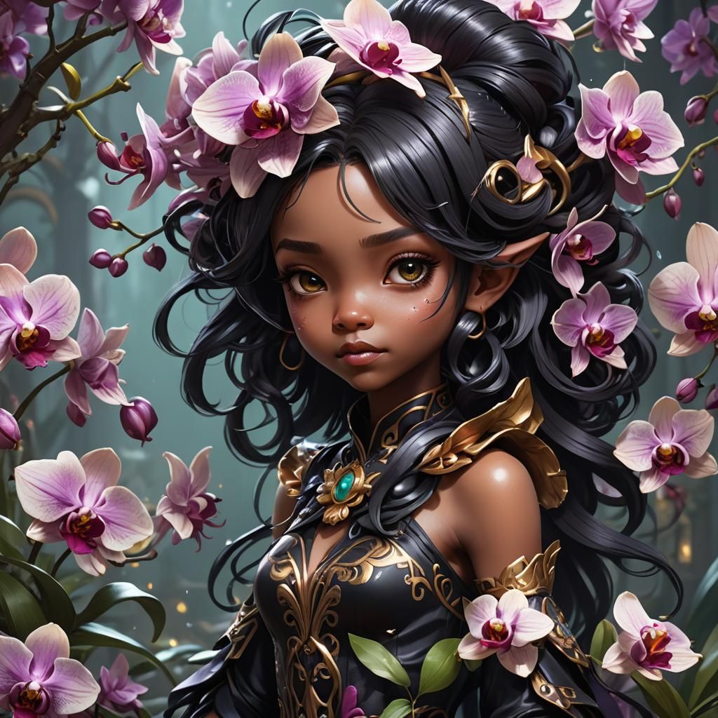 Chibi Black Orchid Fairy Portrait