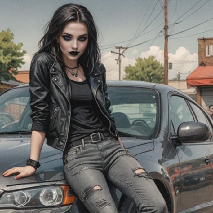 Brunette Goth Girl Portrait in Comic Book Art Style