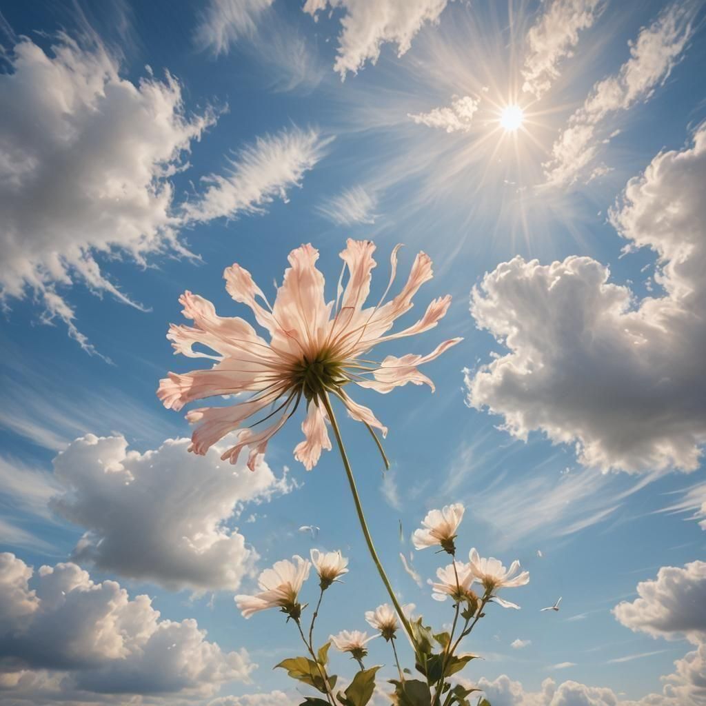 Fluffy Clouds Form a Flower in the Sky