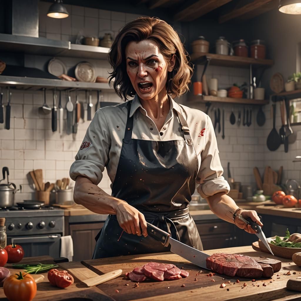 Housewife with Knife: 3D Game Cinematic Graphics