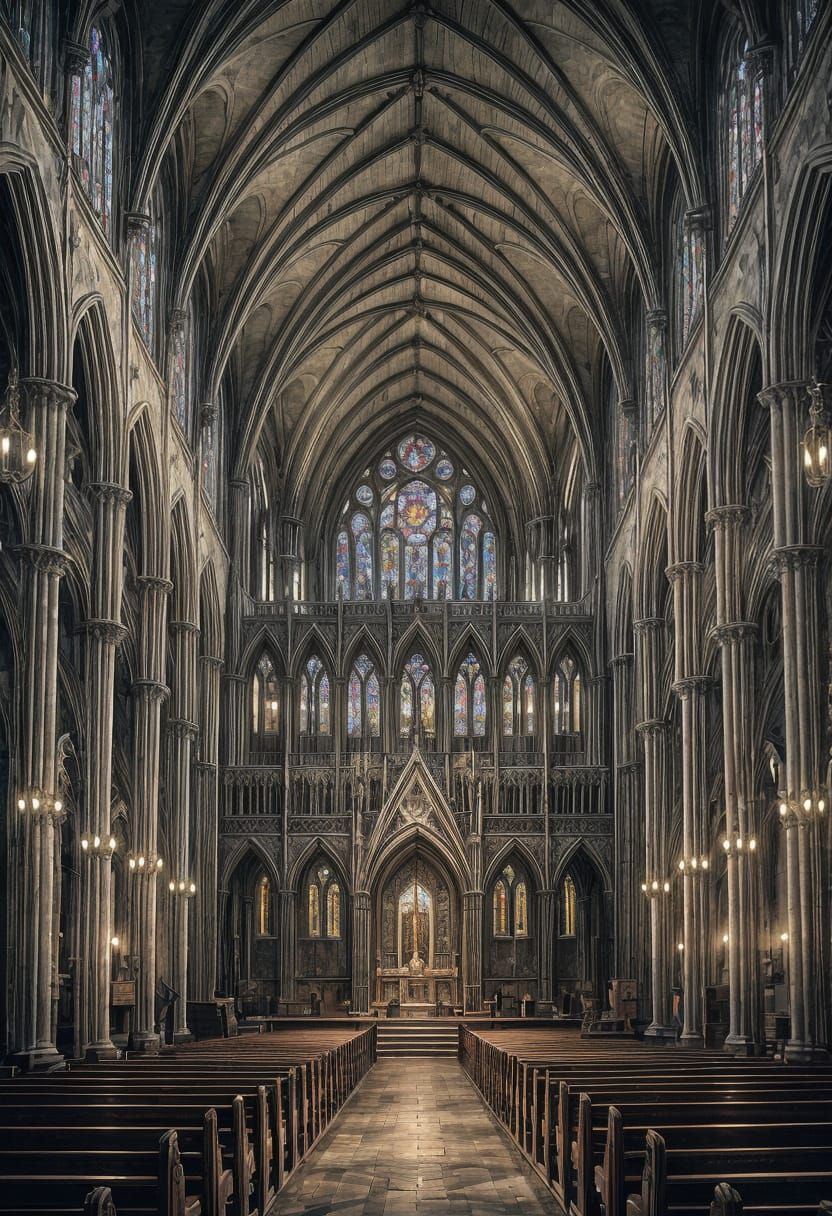 Gothic Cathedral at Midnight with Inverted Cross