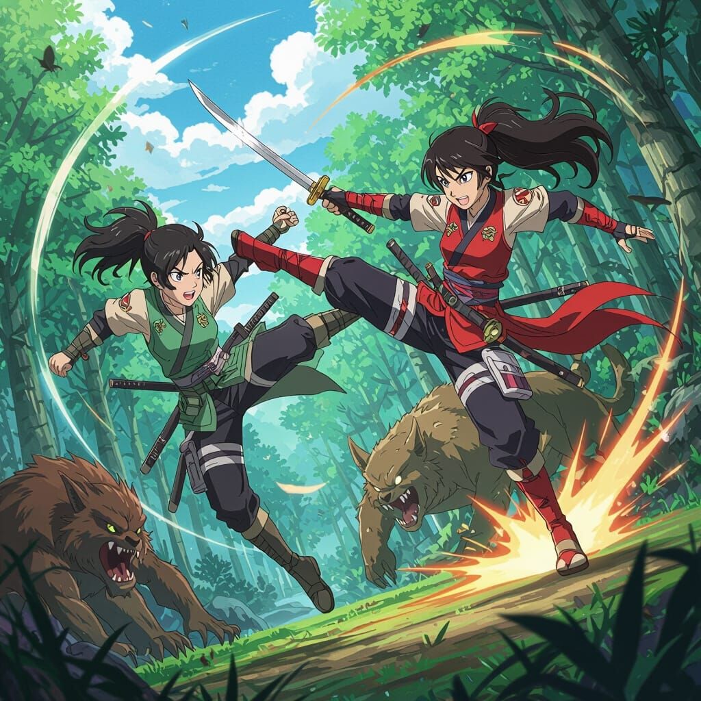 Anime Hunters Battle Monsters with Katanas in Dynamic Action