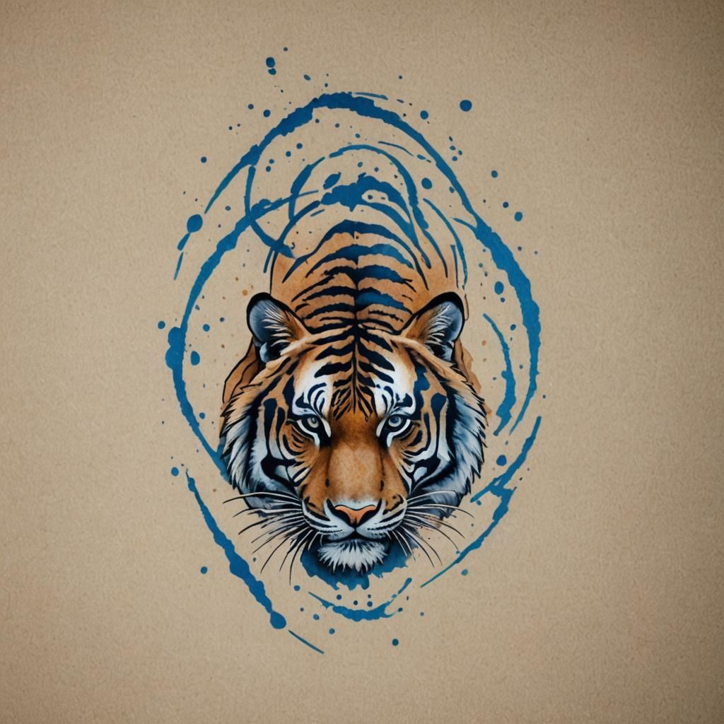 Blue Line Tiger Tattoo Design, Sharp Focus