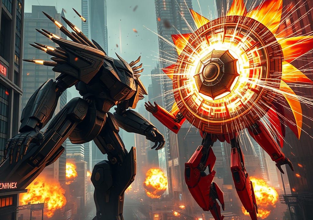 Mecha Battle in Dystopian Metropolis