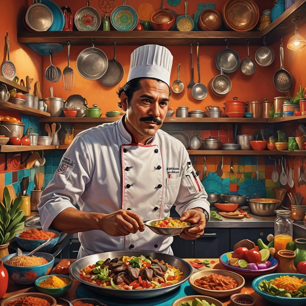Vibrant Mexican Chef in a Modern Kitchen