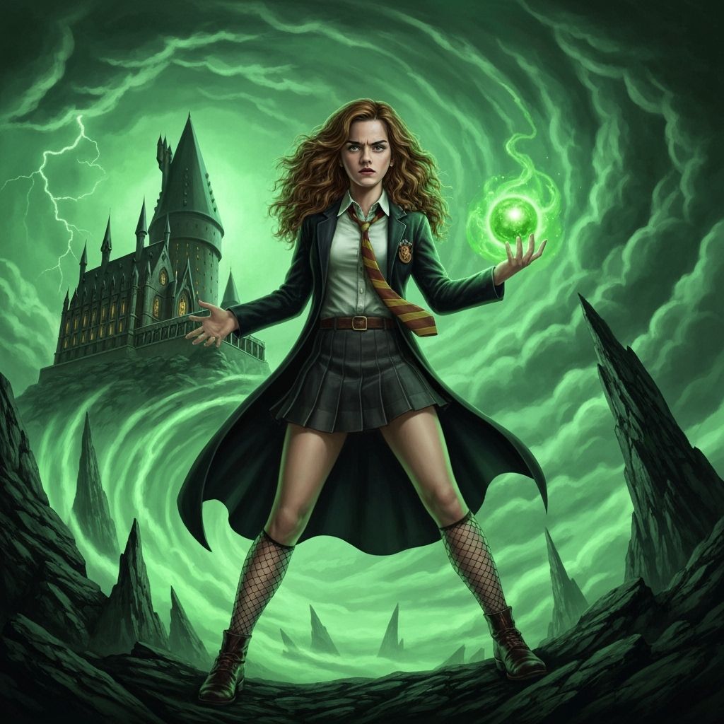 Hermione as Wicked Witch in Dynamic Fantasy Art Style