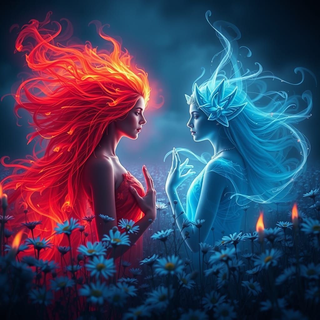 Mystical Women in a Glowing Flower Field