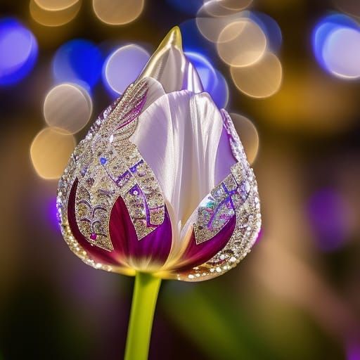 Luminescent Crystal Tulip in Detailed Micro Photography