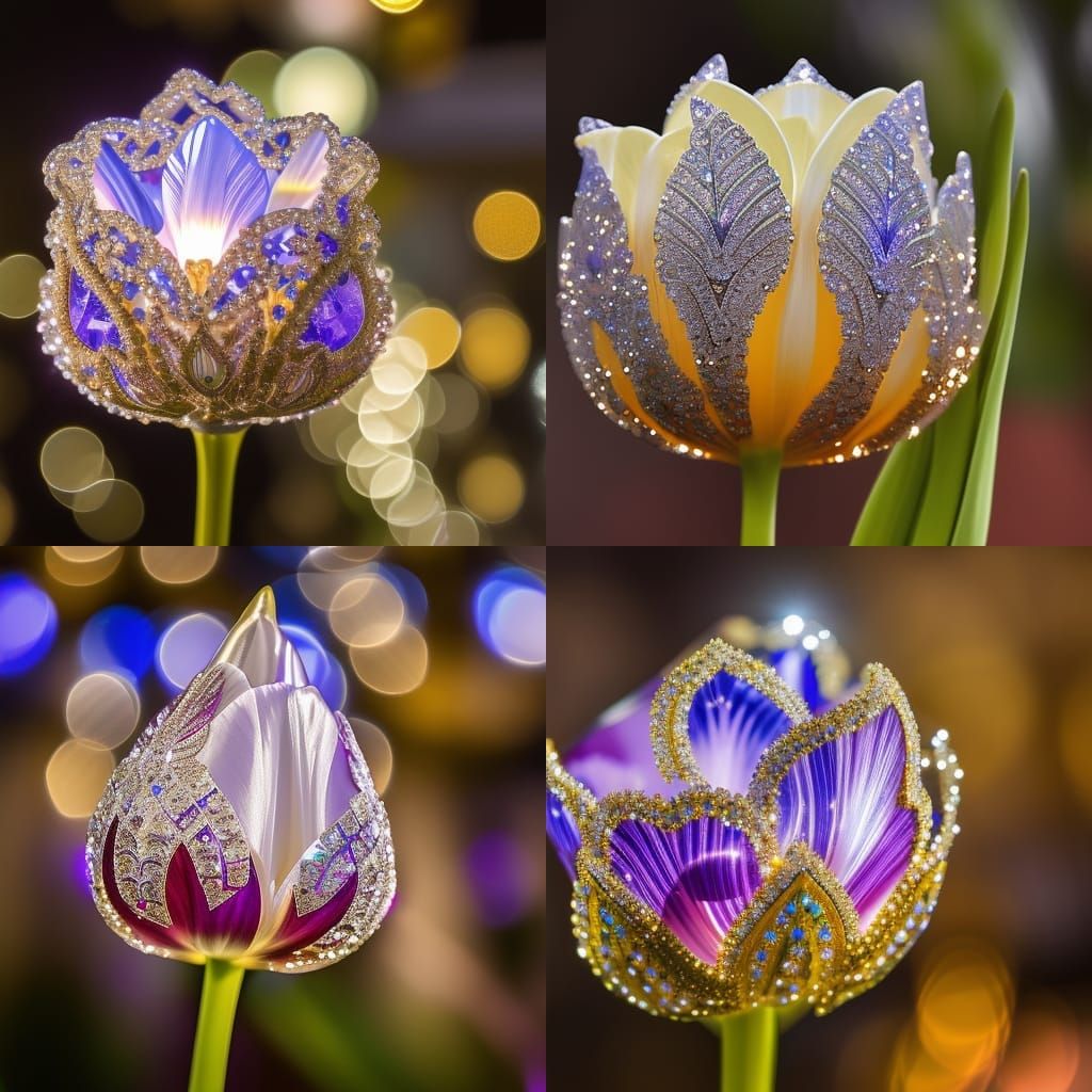 Luminescent Crystal Tulip in Micro Photography