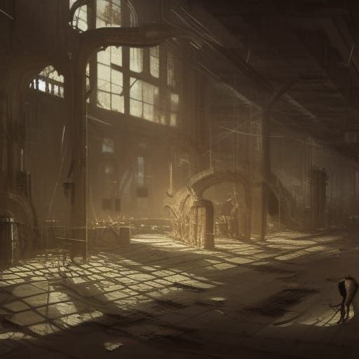 Dark Fantasy Textile Factory with Claw Marks