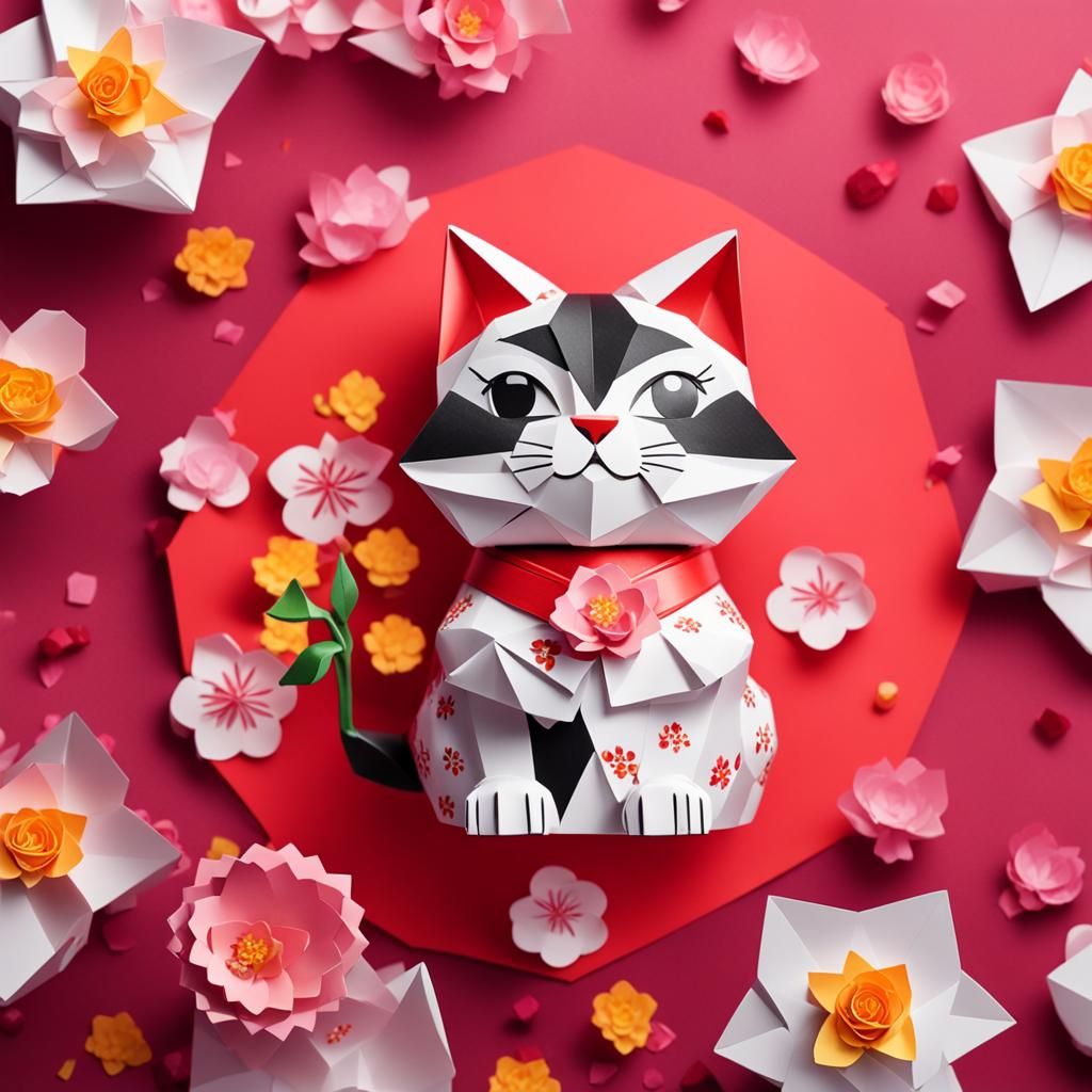 Maneki Neko Betty Boop in Origami Style
