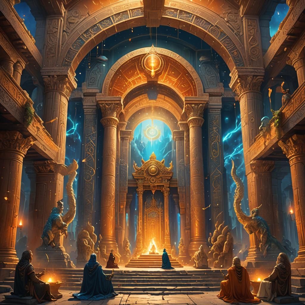 Grand Ceremony Inside Ancient Temple in Fantasy Art