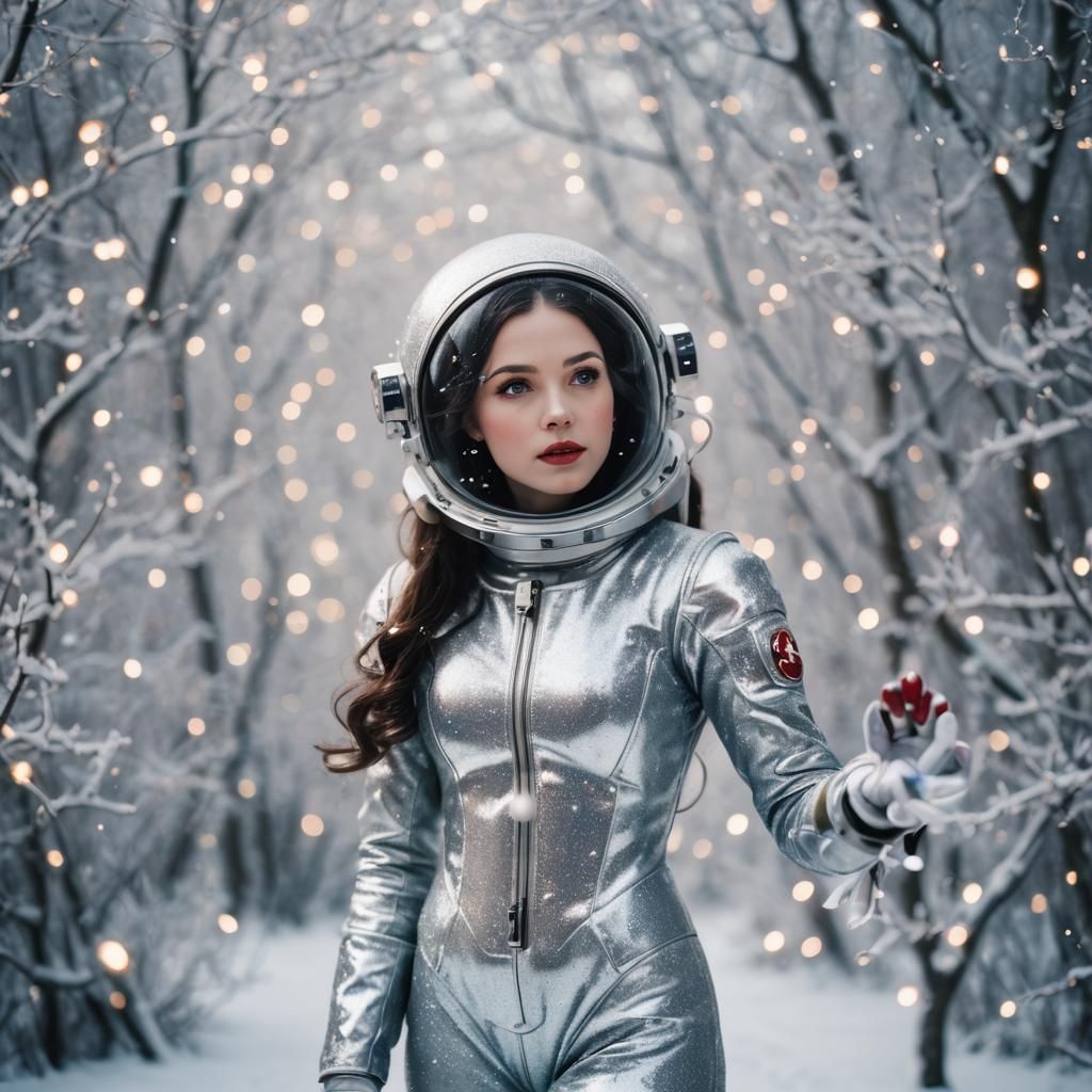 Snow White Space Mermaid Cosmonaut with Silver Sparkles