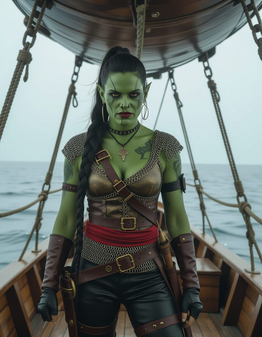 Steampunk Zeppelin with Half-Orc Sailor