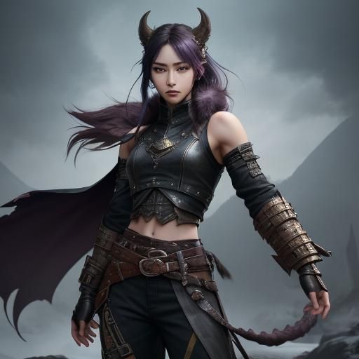 Imposing Barbarian with Wyvern Features in Anime Style