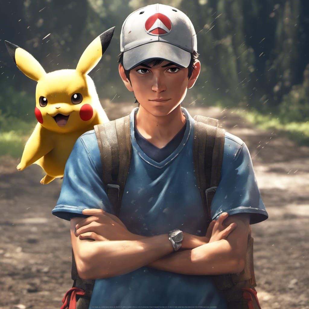Ash Ketchum and Pikachu in Dark Fantasy Style