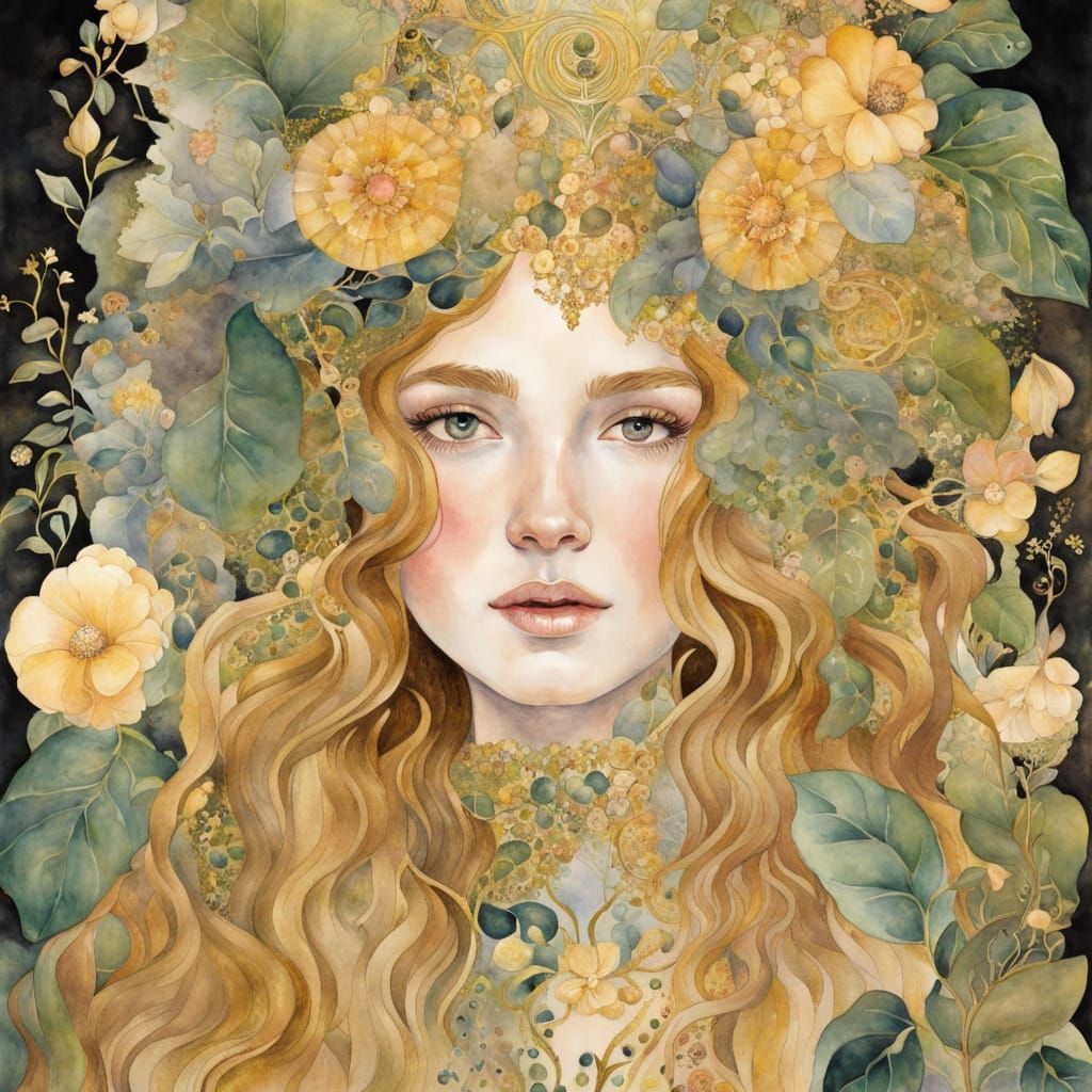 Ethereal Golden Gardener in Opulent Botanical Garden