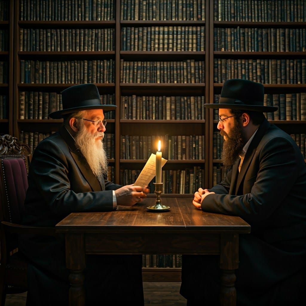 Rabbi Reads Note in Book-Lined Room