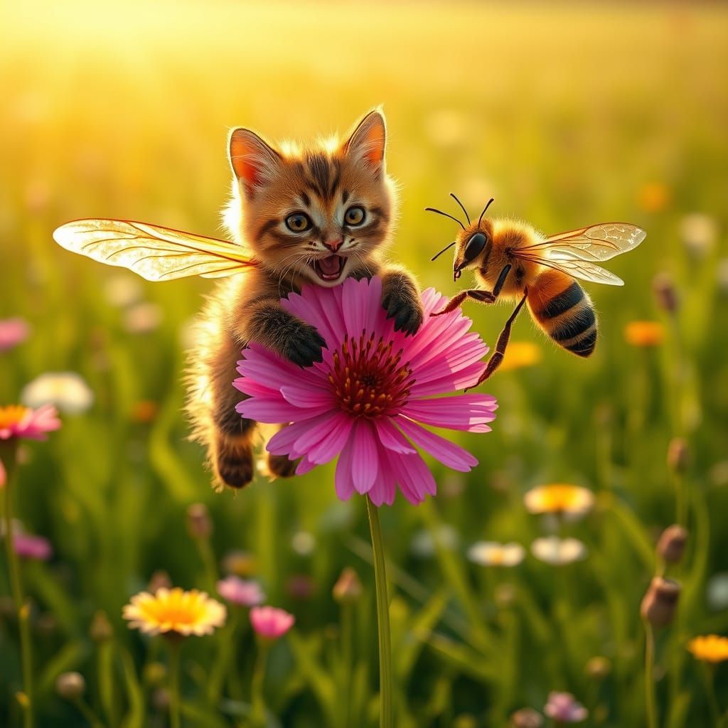 Fuzzy Bumblebee-Hybrid Dashes Through a Vibrant Meadow