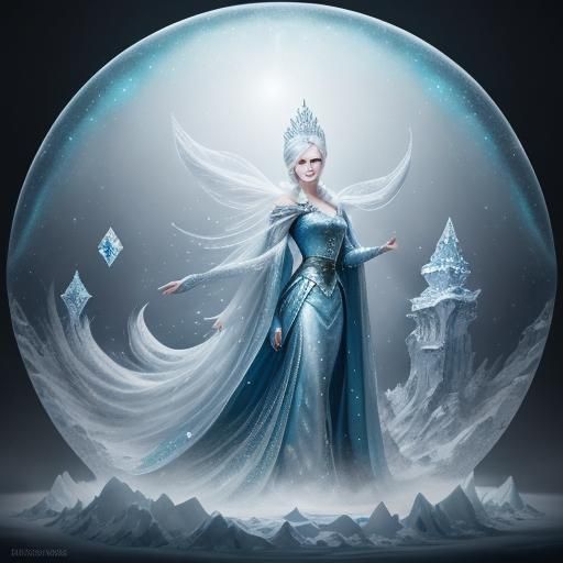 Regal Queen in Icy Surrealist Palace