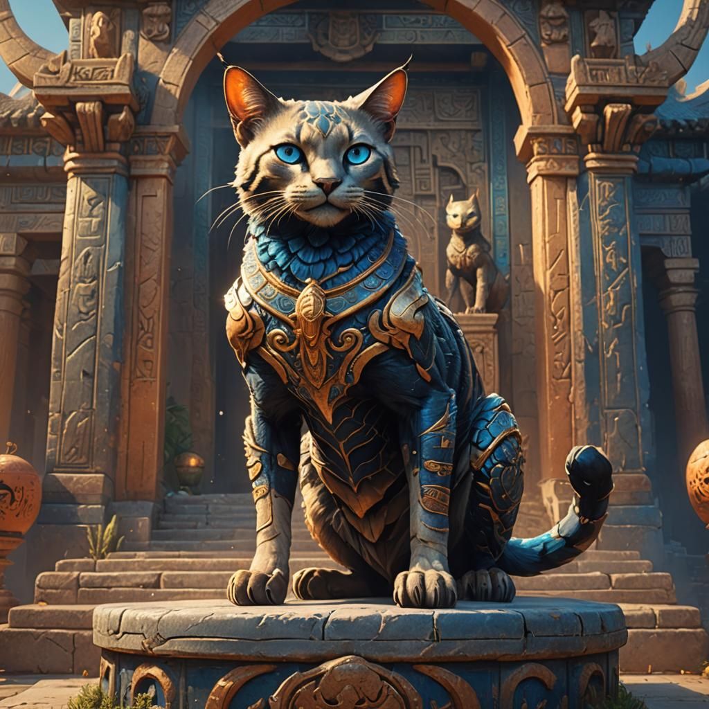 Scorpion-Cat Hybrid on Ancient Pedestal