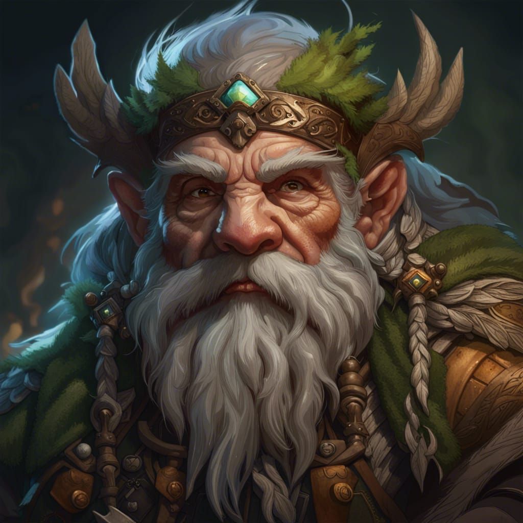 Detailed Portrait of an Old Dwarf Druid