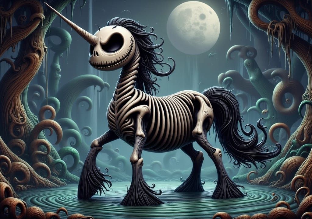 Unicorn Jack Skellington Hybrid in Gothic Style