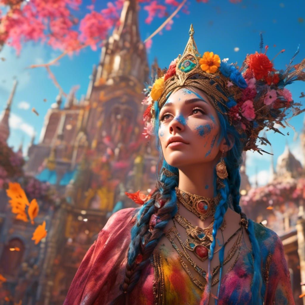 Colorful Boho Gypsy Goddess Portrait in Matte Style