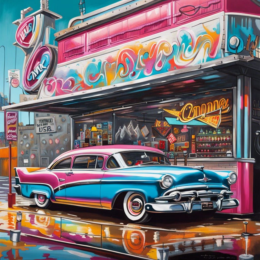 1950s Diner Graffiti Art in Splash Style