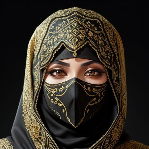 Muslim Woman in Niqab with Islamic Art Details
