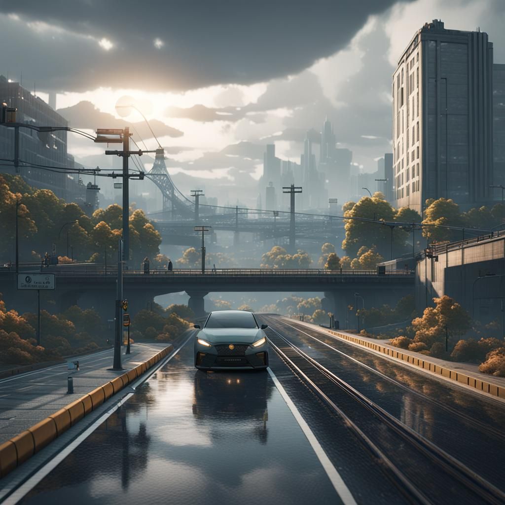 Cloudy Commute in 3D Cinematic Style