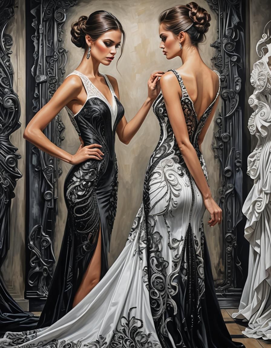 Fashion Designer Fitting Dress: Photorealistic Rendering