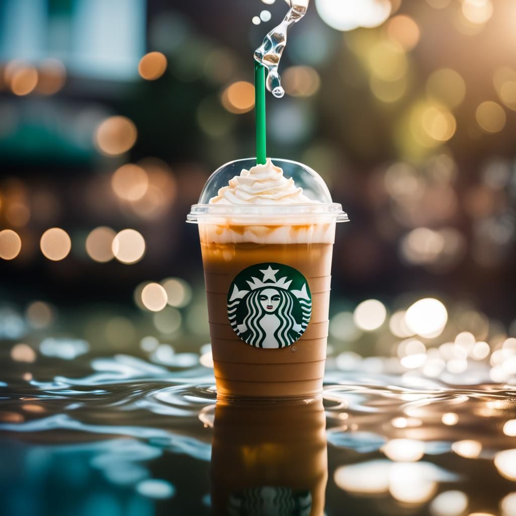 Starbucks Mermaid Sipping Latte Underwater: Professional Pho...